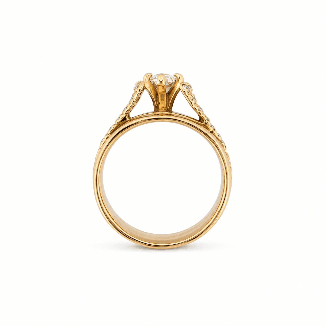 14K Yellow Gold Marquise Diamond Ring with Round Diamond Accents, 1 CT TW - Alternate view