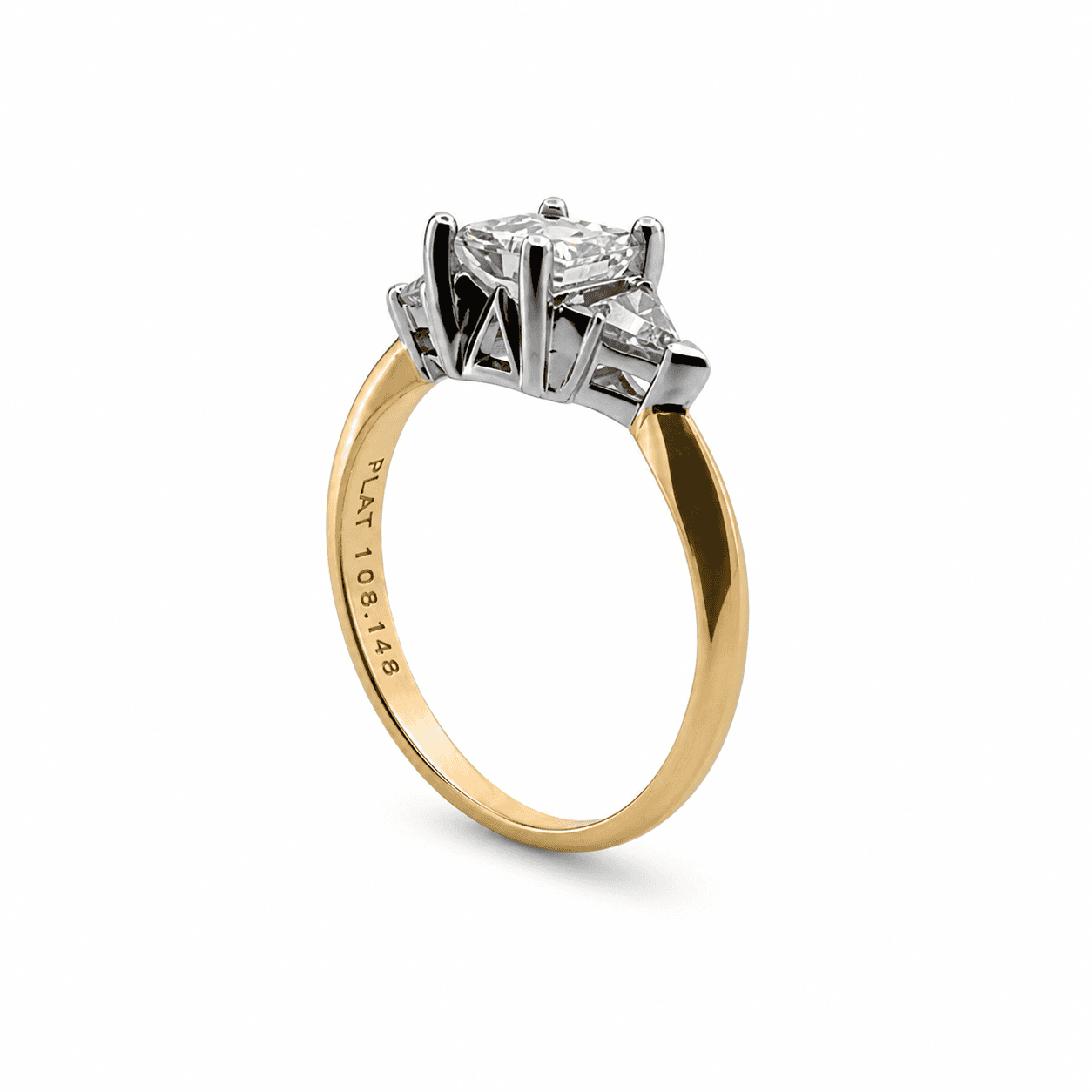 18K Gold Three-Stone Diamond Ring, 1.08ct Princess Center with Trillion Sides - Alternate view