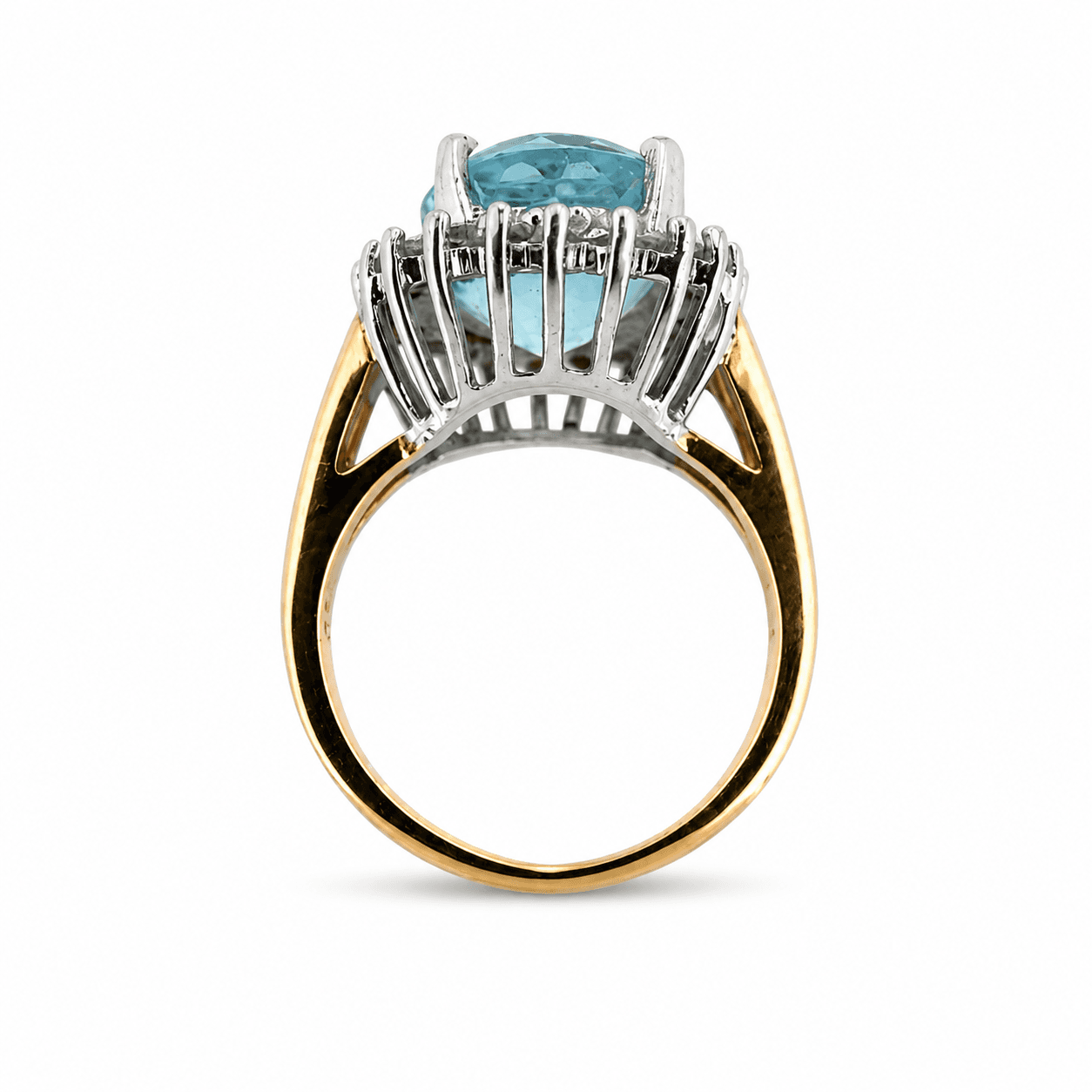 Oval Aquamarine and Diamond Halo Ring in 14K Yellow Gold with White Gold Head - Alternate view