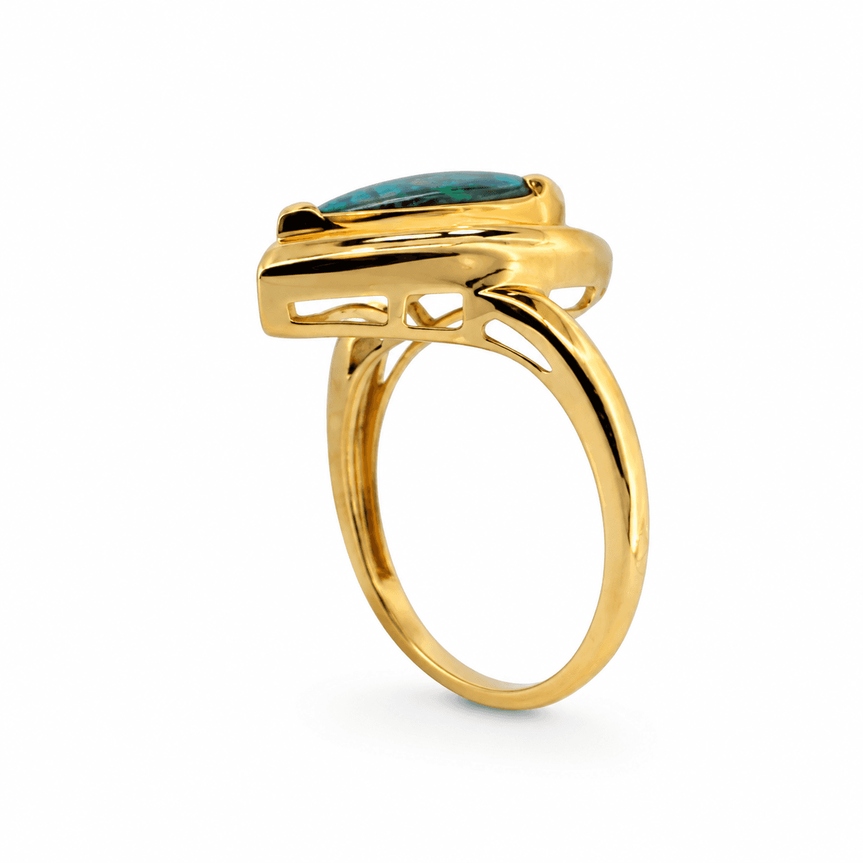 14K Yellow Gold Ring with Pear-Cut Mosaic Triplet Opal and Diamond Accents - Alternate view