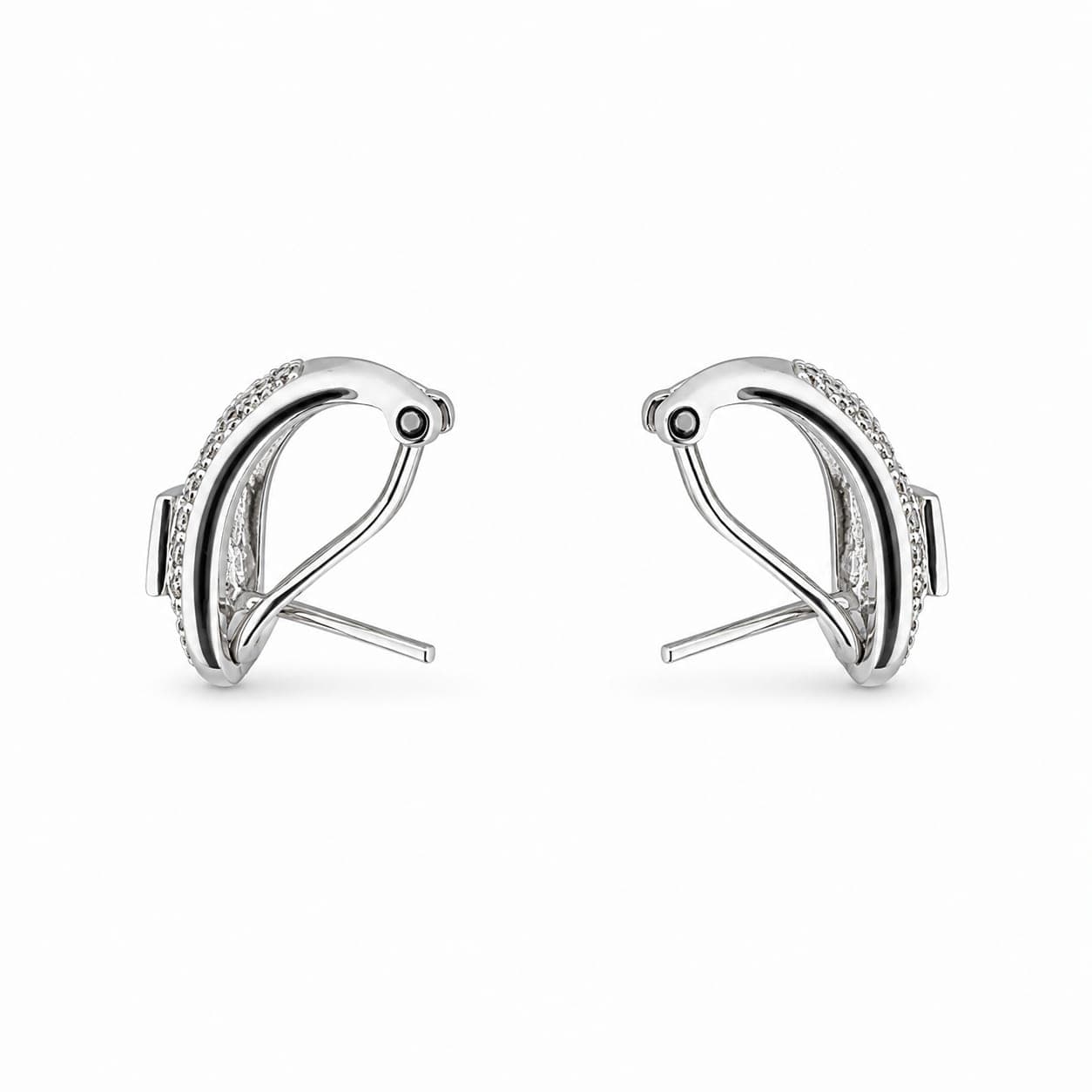 Gold Diamond Earrings, 1ct Total Weight, Princess & Round Cut, 6.4 Grams - Alternate view
