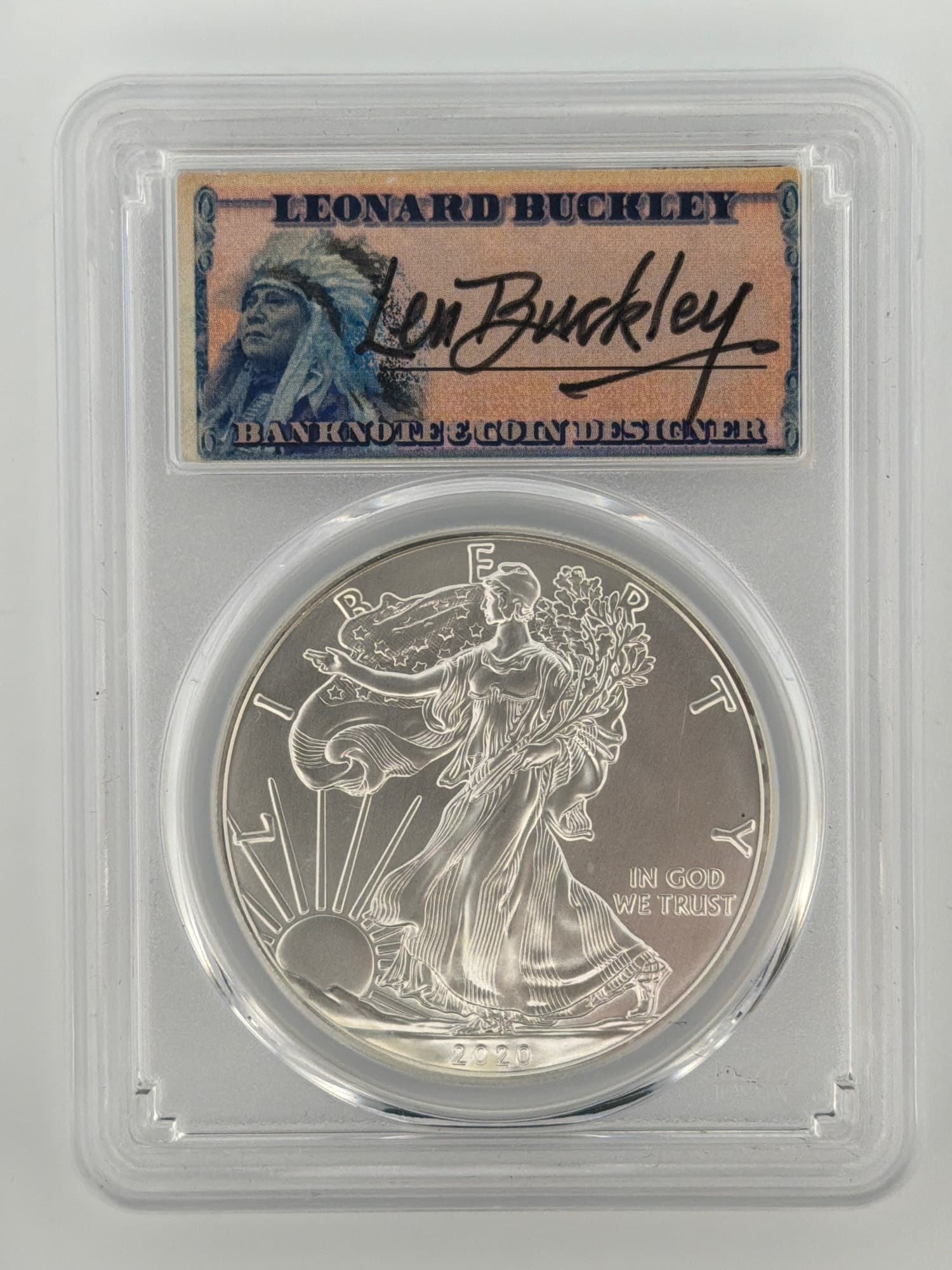 2020 American Silver Eagle $1 PCGS MS70 First Day of Issue Leonard Buckley - Alternate view