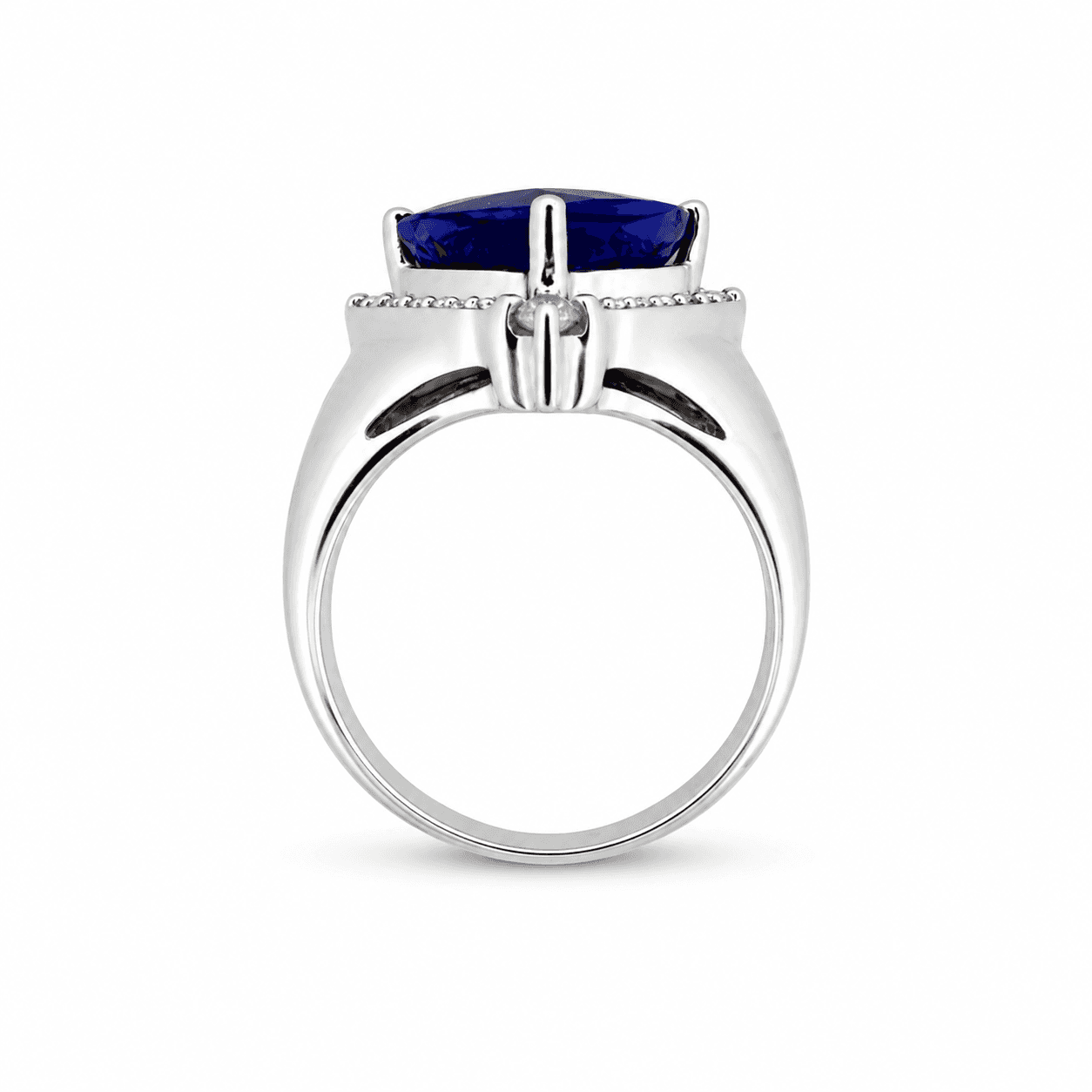 14K White Gold Trillion Tanzanite Ring with Diamond Halo, Approx 5ct Center - Alternate view