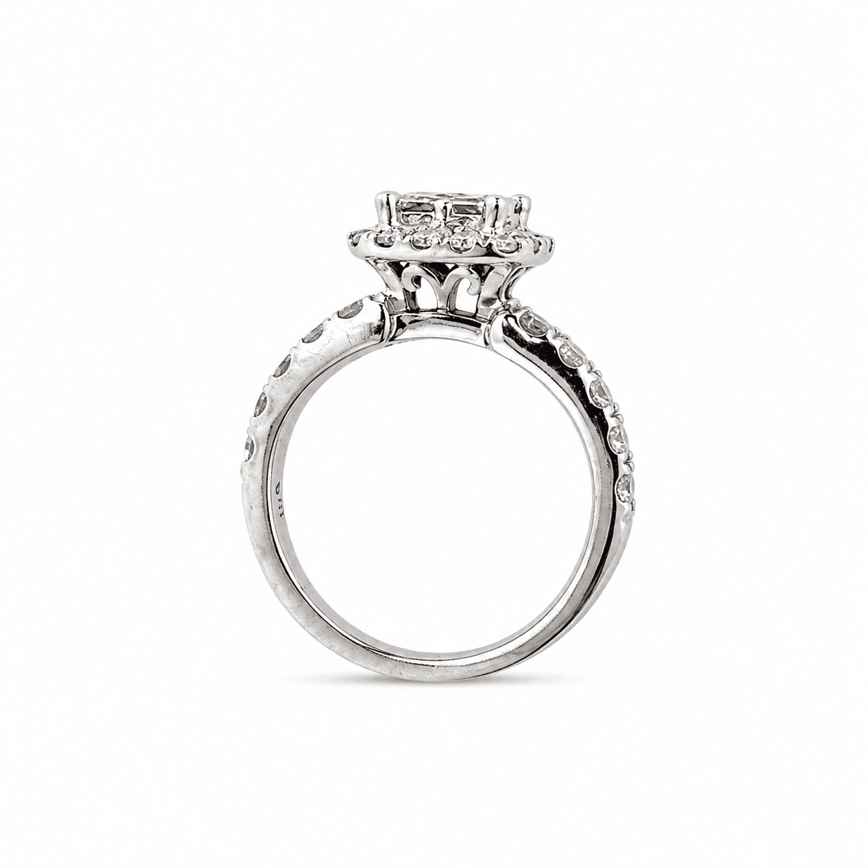 14K White Gold Princess-Cut Diamond Halo Engagement Ring, 1ct Total Weight - Alternate view