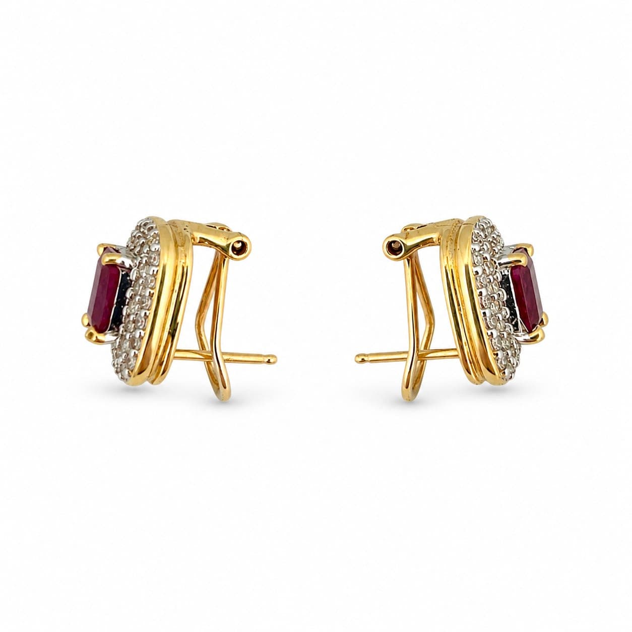 14K Gold Ruby and Diamond Halo Earrings, 1ct Ruby and 1ct Diamonds - Alternate view
