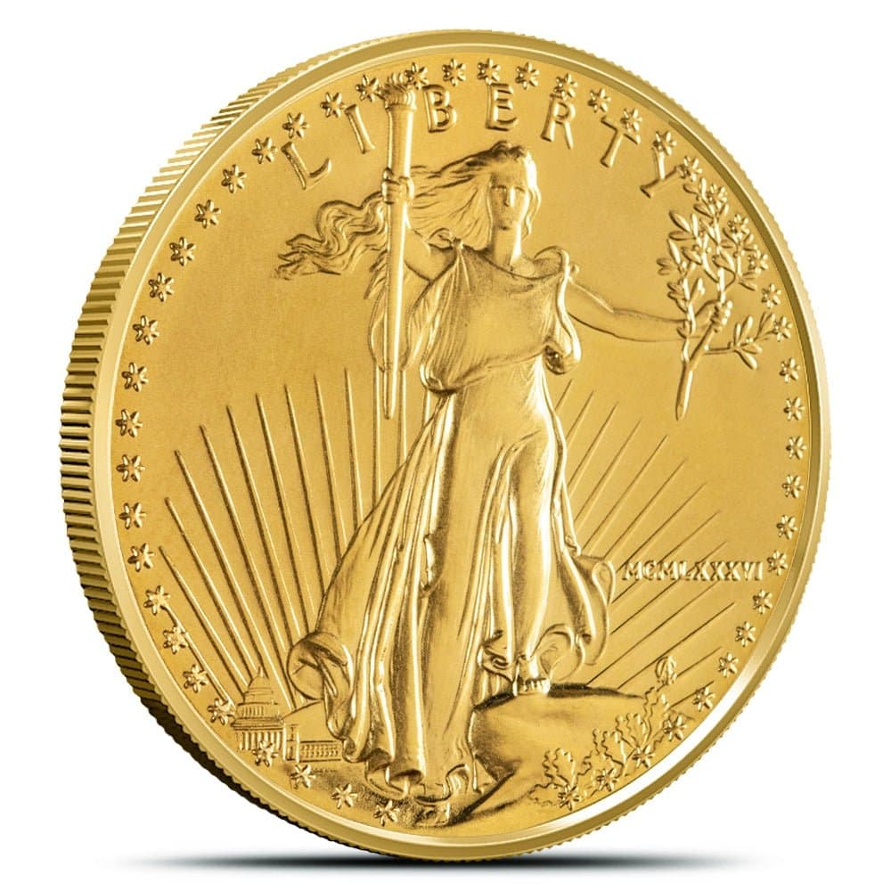Gold American Eagle 1 oz coin obverse showing Walking Liberty design with LIBERTY inscription and reeded edge