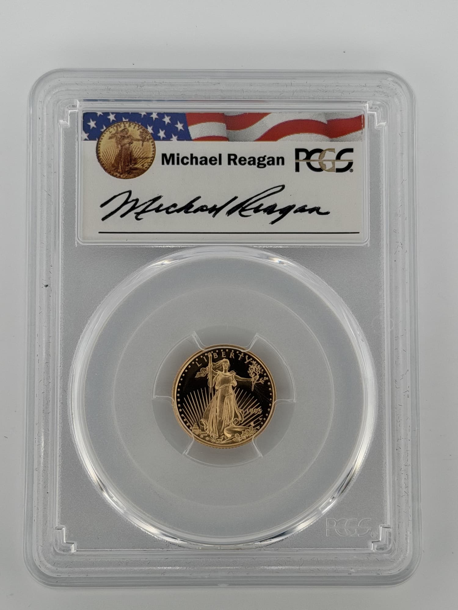 1995-W $5 Gold Eagle PCGS PR69DCAM Reagan Legacy Series — Michael Reagan - Alternate view