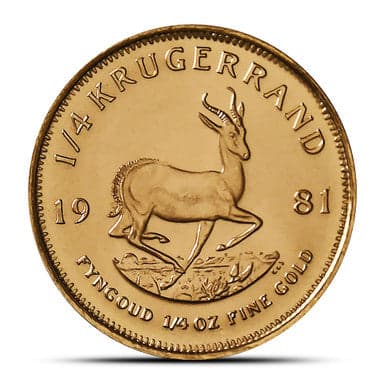 1981 Gold Krugerrand 1/4 oz reverse showing springbok antelope and FYNGOUD 1/4 OZ FINE GOLD inscription