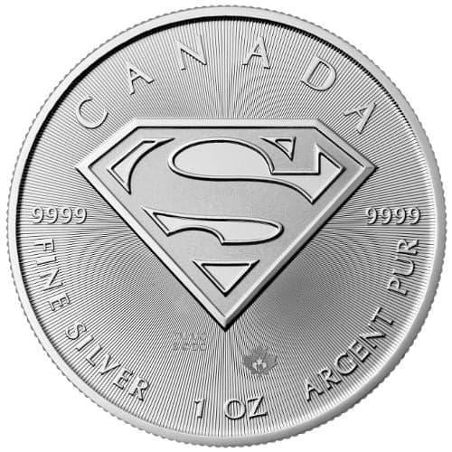 2016 Canadian Silver Superman Shield Coin 1 oz reverse showing 0.9999 fine silver purity and iconic DC Comics Superman emblem in high relief