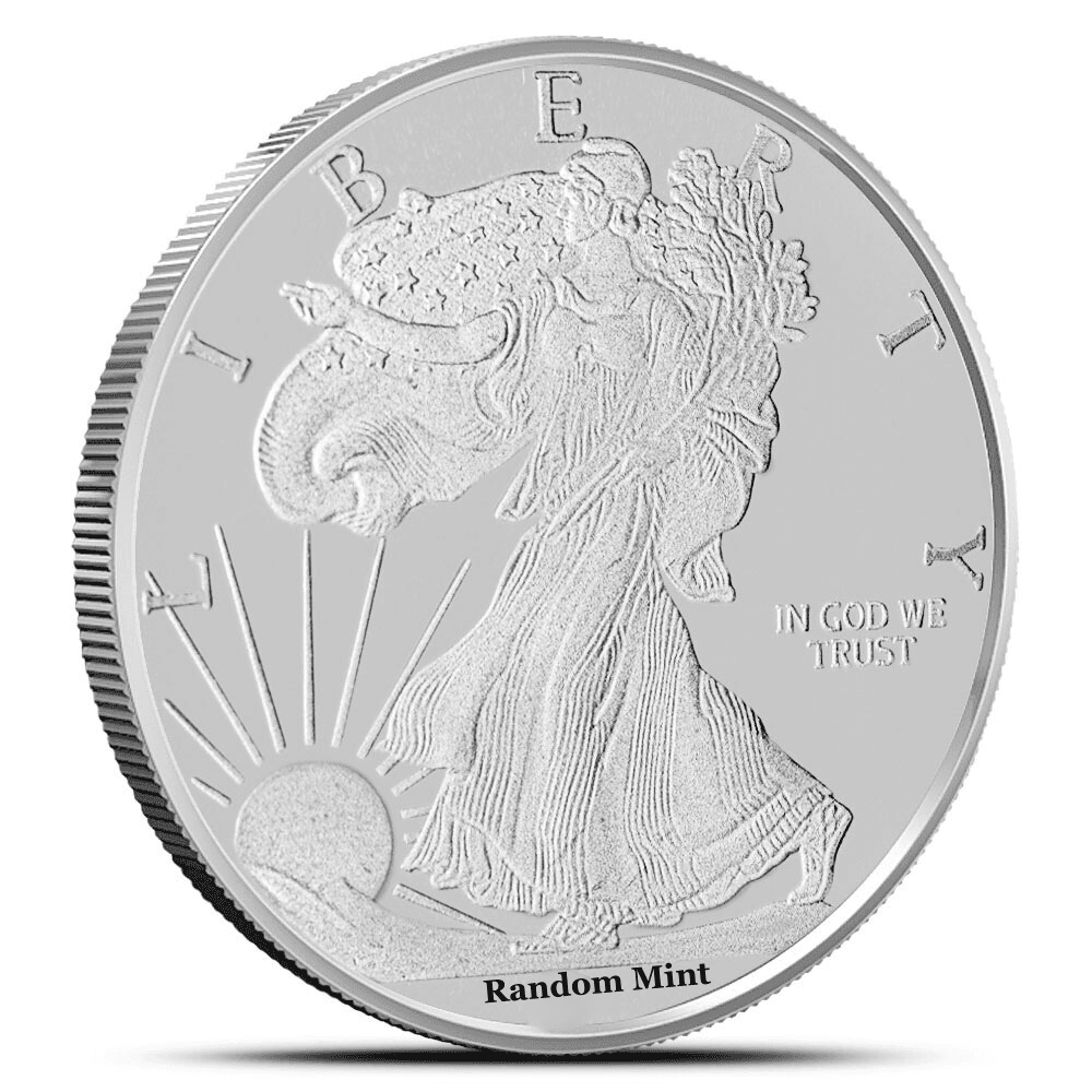 Silver Walking Liberty Round 1/10 oz obverse showing Lady Liberty striding at sunrise with LIBERTY and IN GOD WE TRUST inscriptions