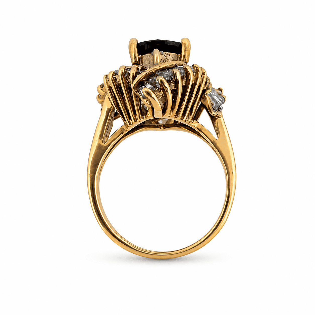14K Yellow Gold Pear-Shape Sapphire Ring with Baguette Diamond Halo - Alternate view