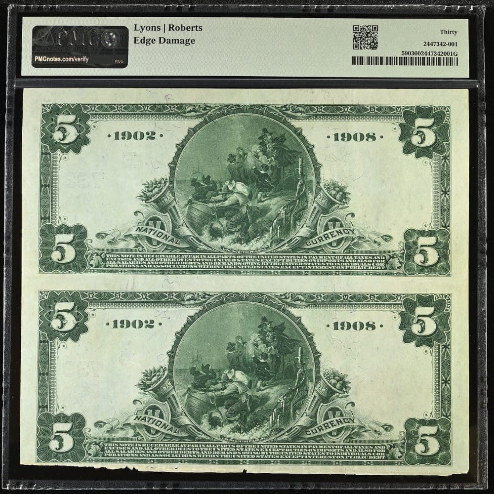 National Bank of Commerce New York, $5 1902 Date Back Uncut PMG VF 30 - Alternate view