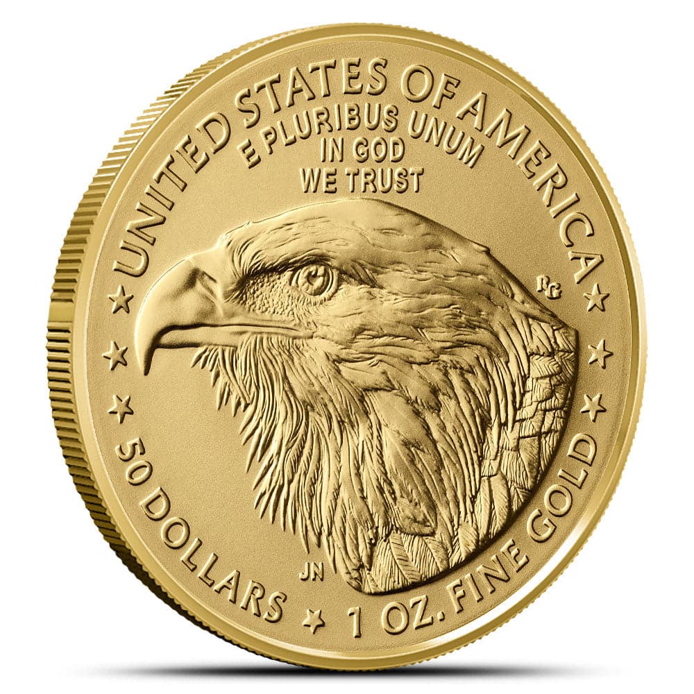 2026 Gold American Eagle 1 oz reverse showing bald eagle portrait with 50 DOLLARS and 1 OZ FINE GOLD inscriptions