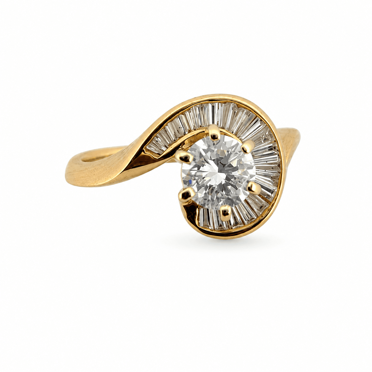 14K Yellow Gold Diamond Wedding Band Set, 1 CT Round, Marquise & Baguette - Alternate view