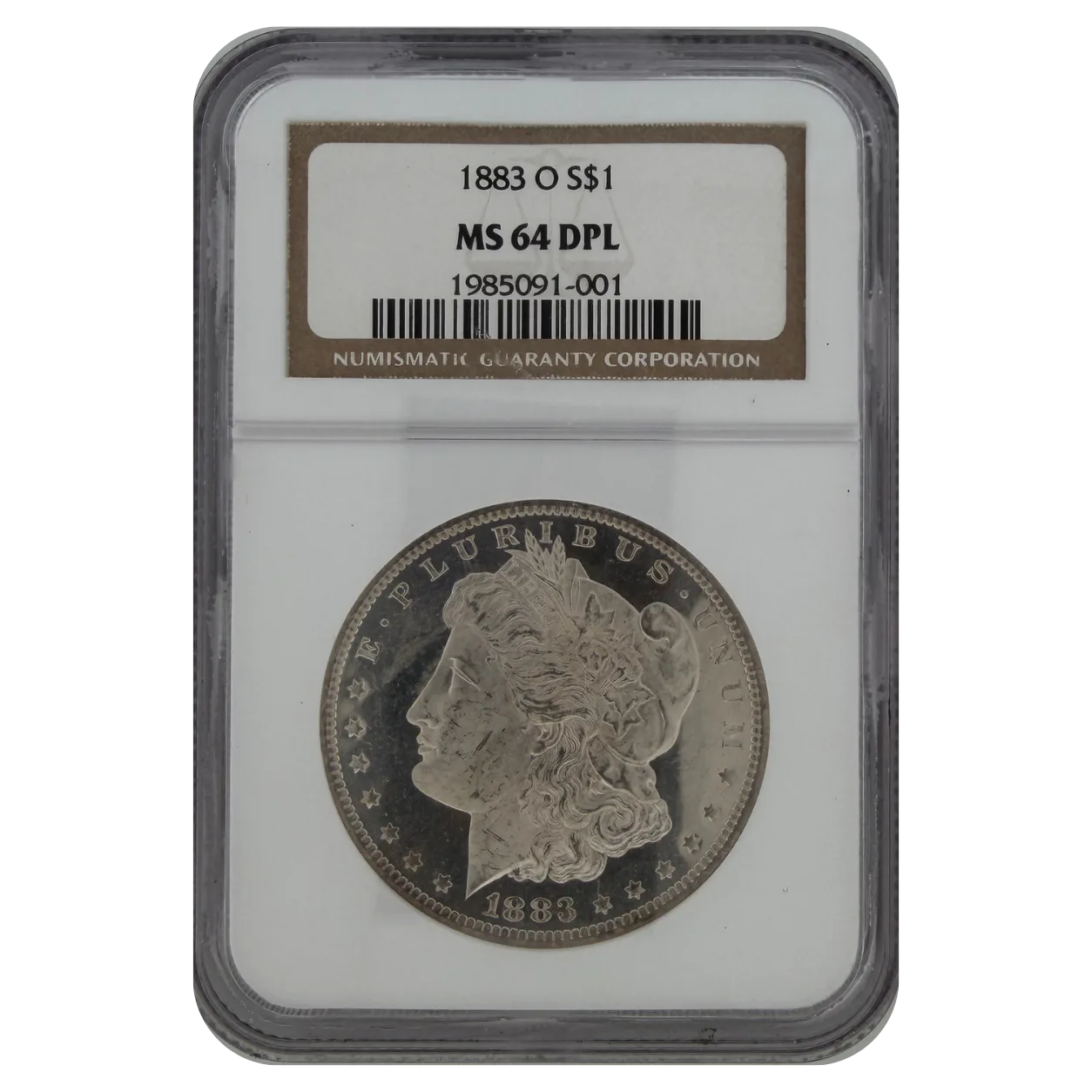 1883-O Morgan Silver Dollar NGC MS64 DPL slab obverse showing Liberty head design and certification label