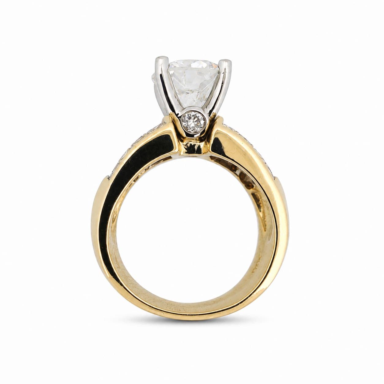 18K Yellow Gold Ring, 3ct Round Brilliant Diamond with Princess Cut Accents, EGL Certified - Alternate view