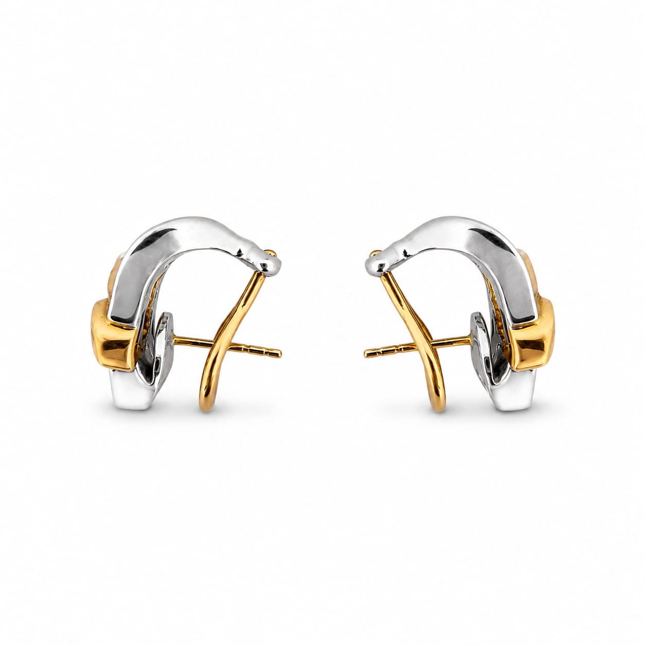 14K Two-Tone Gold Diamond Earrings, Baguette & Round Cut, 1ct Total Weight - Alternate view