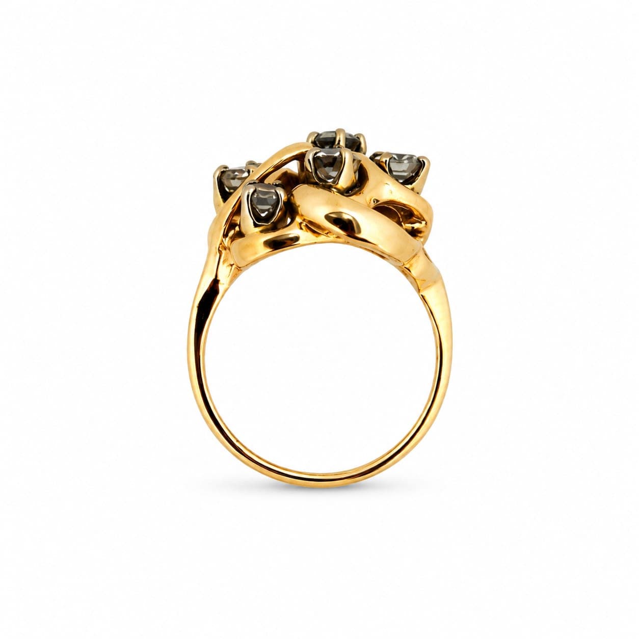 14K Yellow Gold Diamond Cluster Ring, 1.00 ctw Natural Round Diamonds - Alternate view