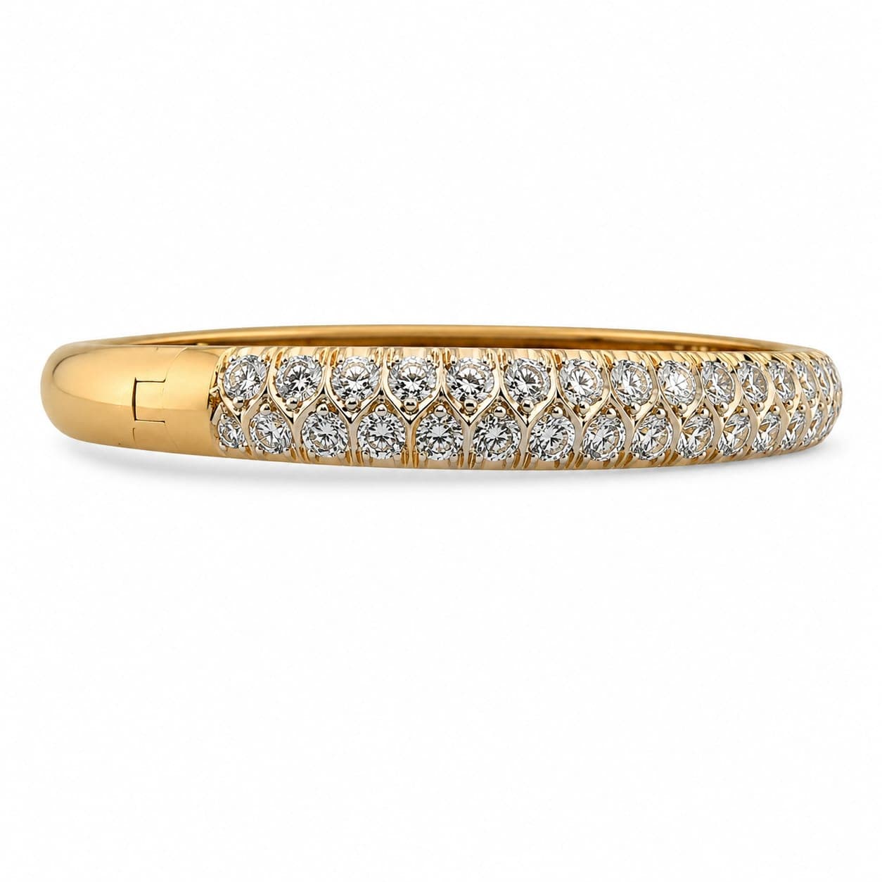 14K Yellow Gold Two-Row Diamond Hinged Bangle Bracelet, 4.00 ctw - Alternate view