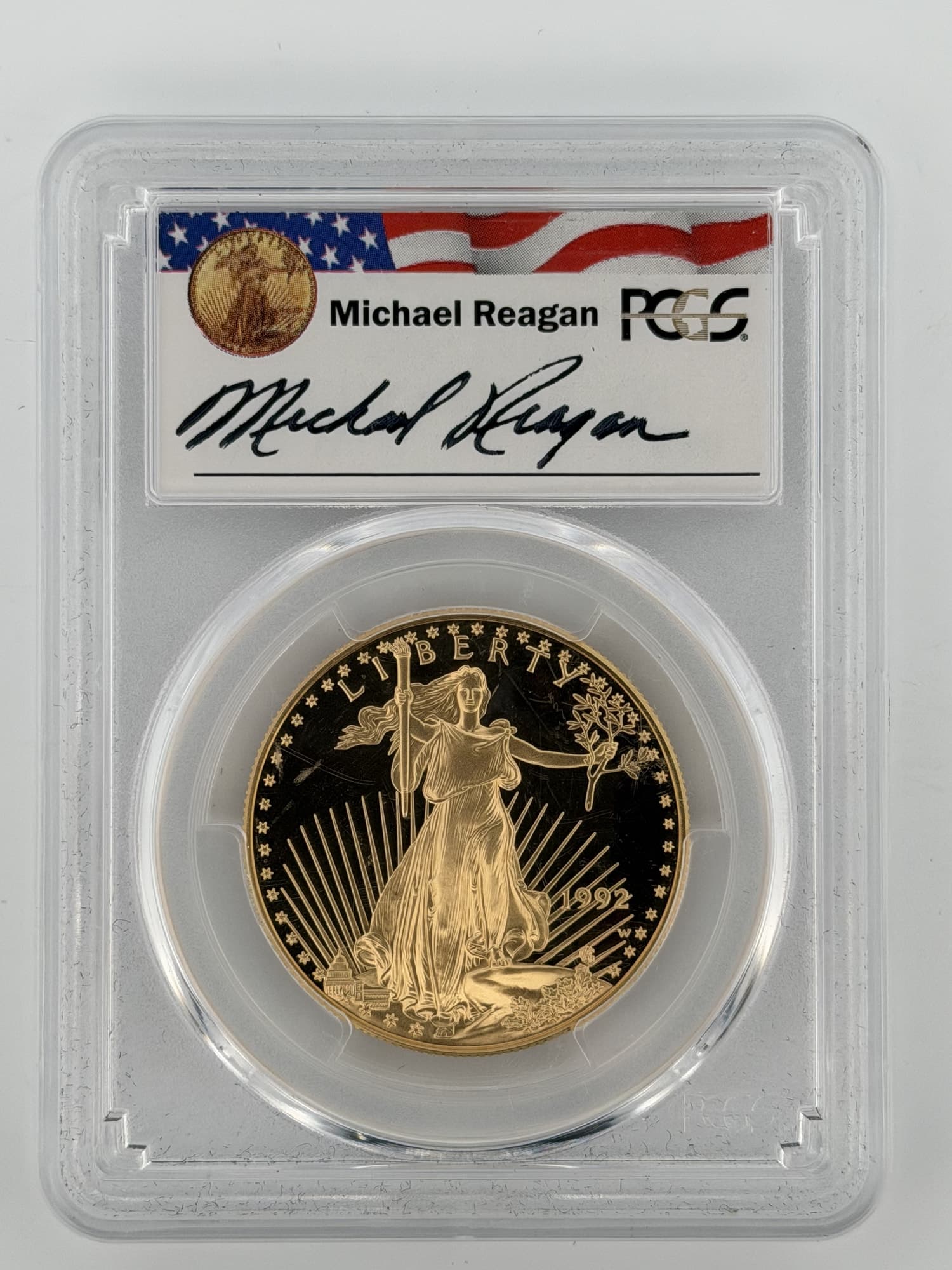 1992-W $50 Proof Gold Eagle PCGS PR69DCAM Reagan Legacy Series Signed - Alternate view