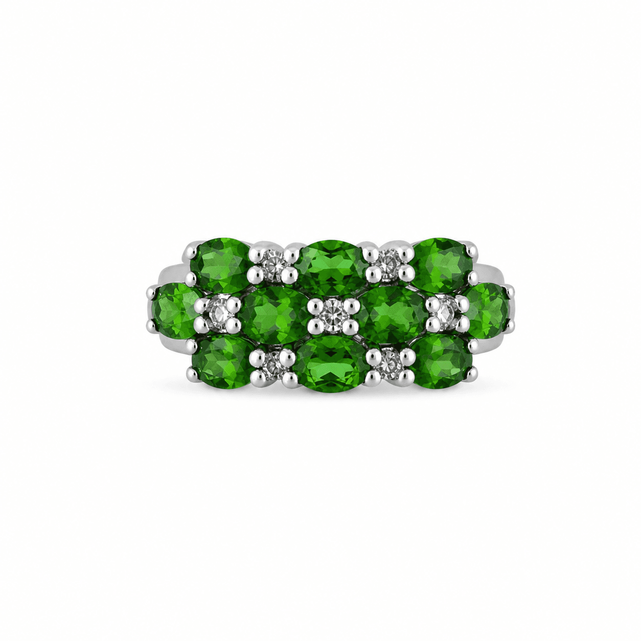 14K White Gold Tsavorite Garnet and Diamond Cluster Ring - Alternate view
