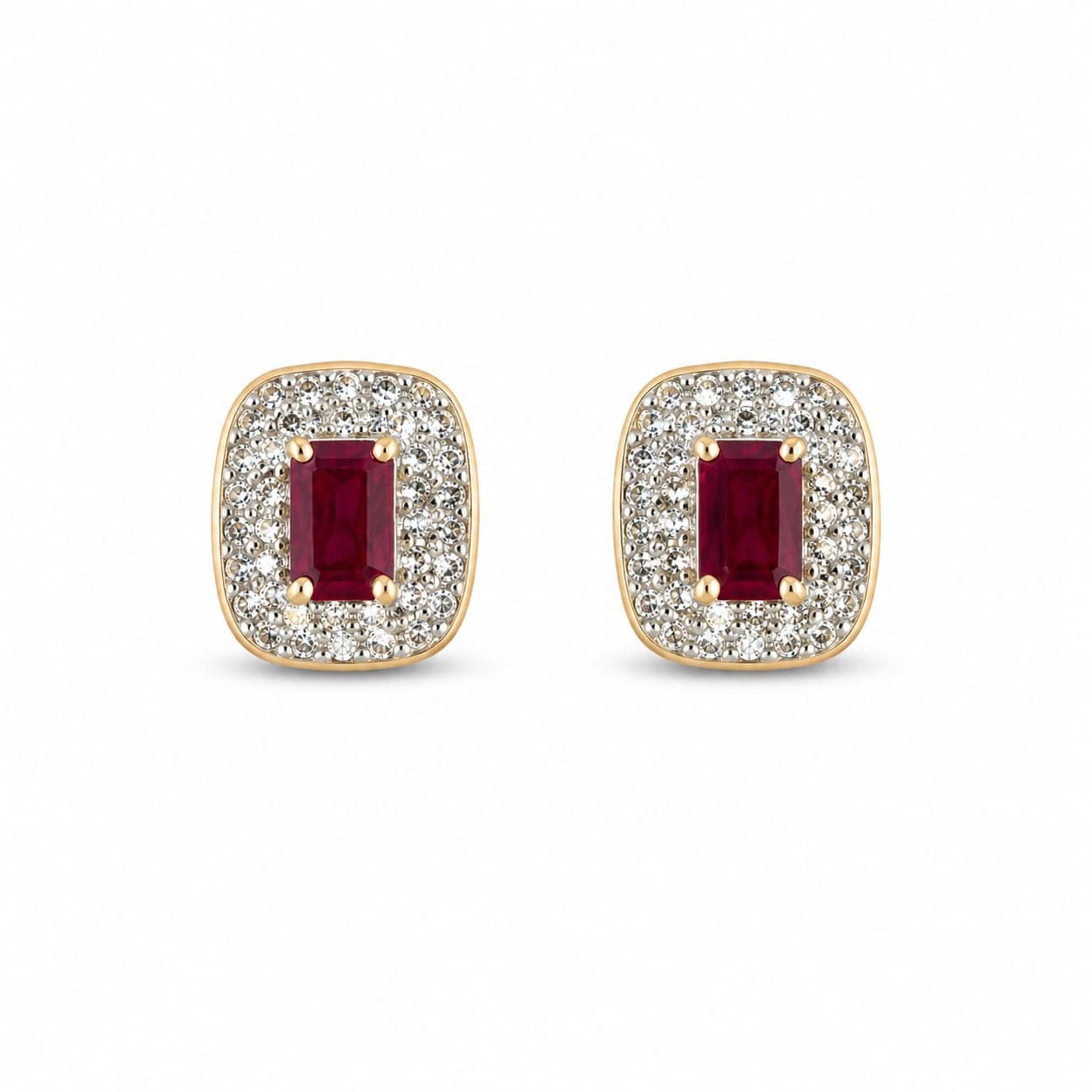 14K Gold Ruby and Diamond Halo Earrings, 1ct Ruby and 1ct Diamonds — view 1