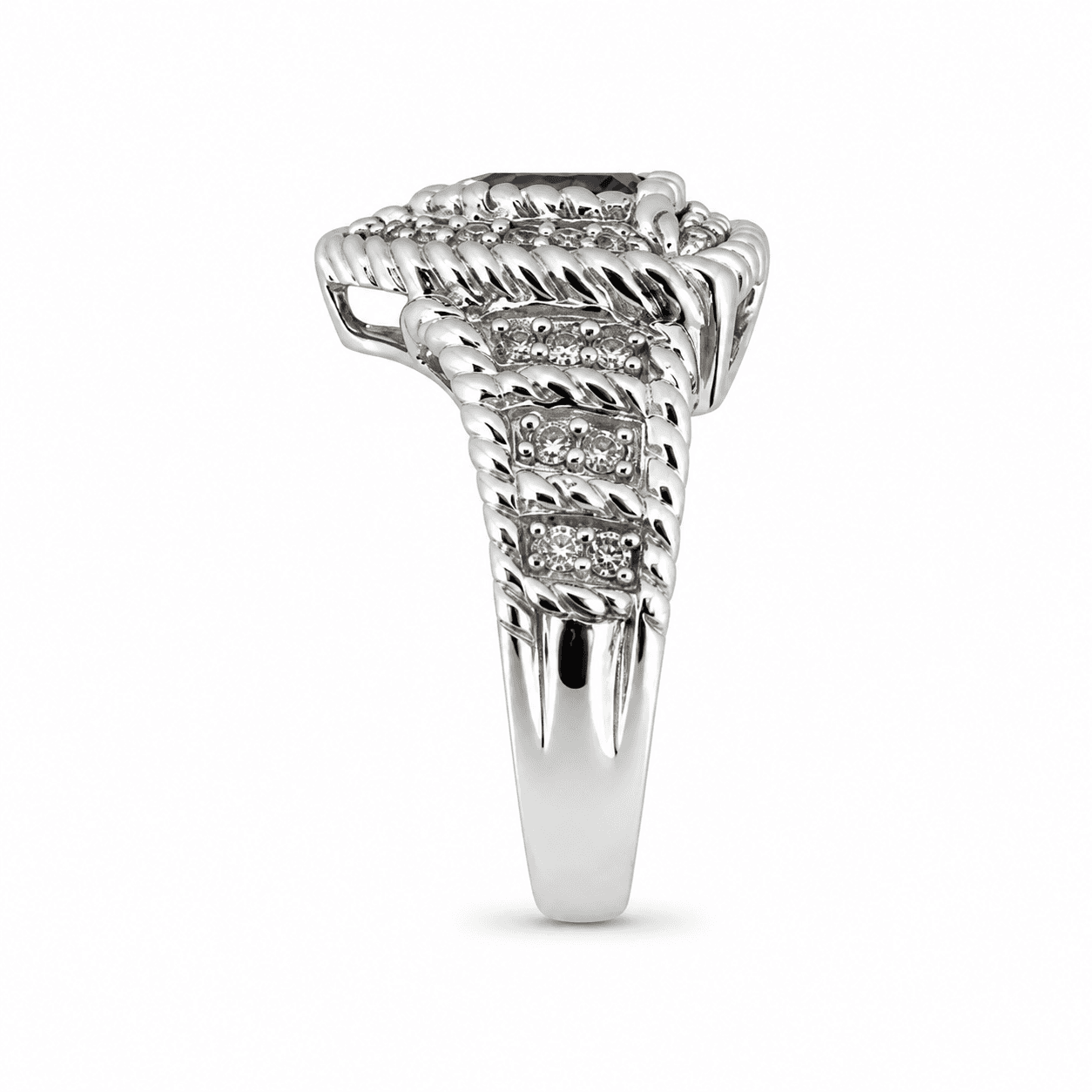 14K White Gold Trillion-Cut Tanzanite Ring with Round Diamond Accents - Alternate view