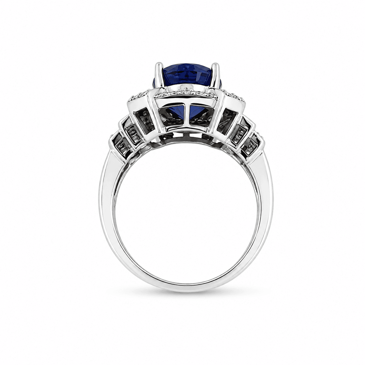 14K White Gold Oval Tanzanite Ring with Natural Diamond Halo - Alternate view