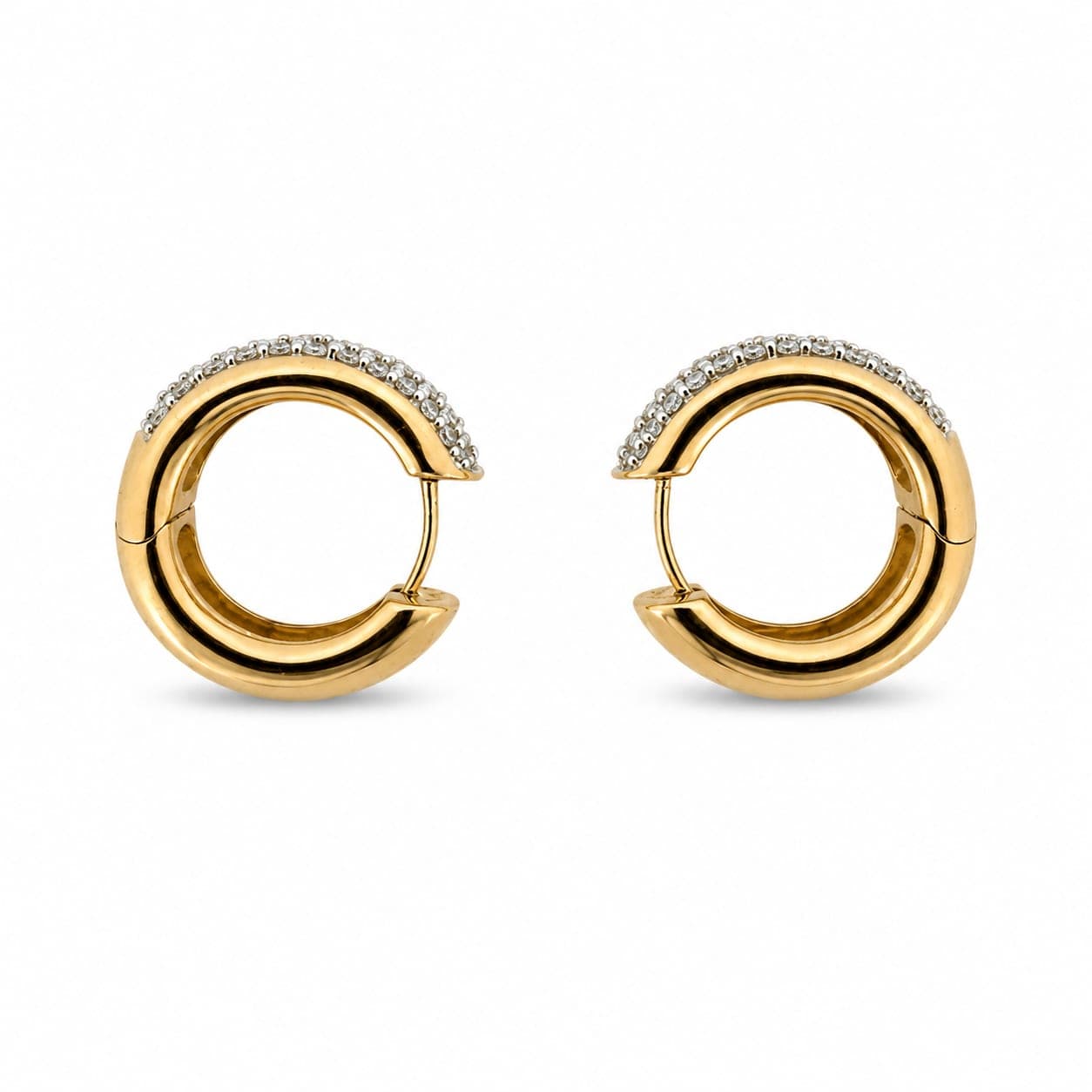 14K Yellow Gold Pave Diamond Huggie Hoop Earrings, 1.00 ctw - Alternate view