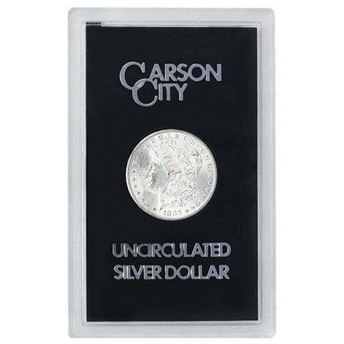 1882-1884 CC Morgan Silver Dollar in original GSA hard plastic snap case with Carson City Uncirculated Silver Dollar label