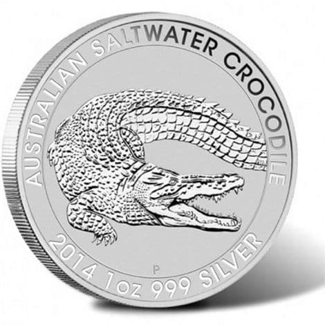 2014 Australian Saltwater Crocodile Silver 1 oz reverse showing open-jawed crocodile engraving and Perth Mint P mark