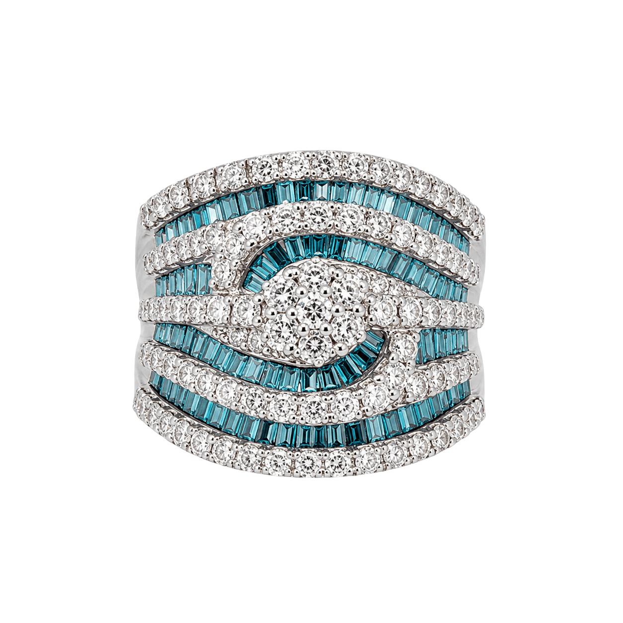 14K White Gold Ring with 1ct Natural White and 1ct Treated Blue Diamonds - Alternate view