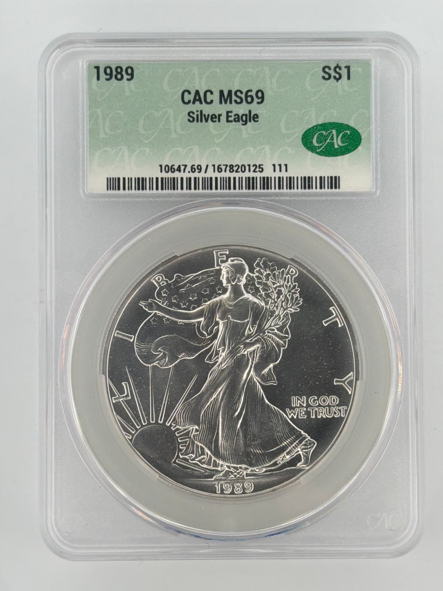 1989 American Silver Eagle $1 CAC MS69 - Graded Silver American Eagles from Lone Star Coins