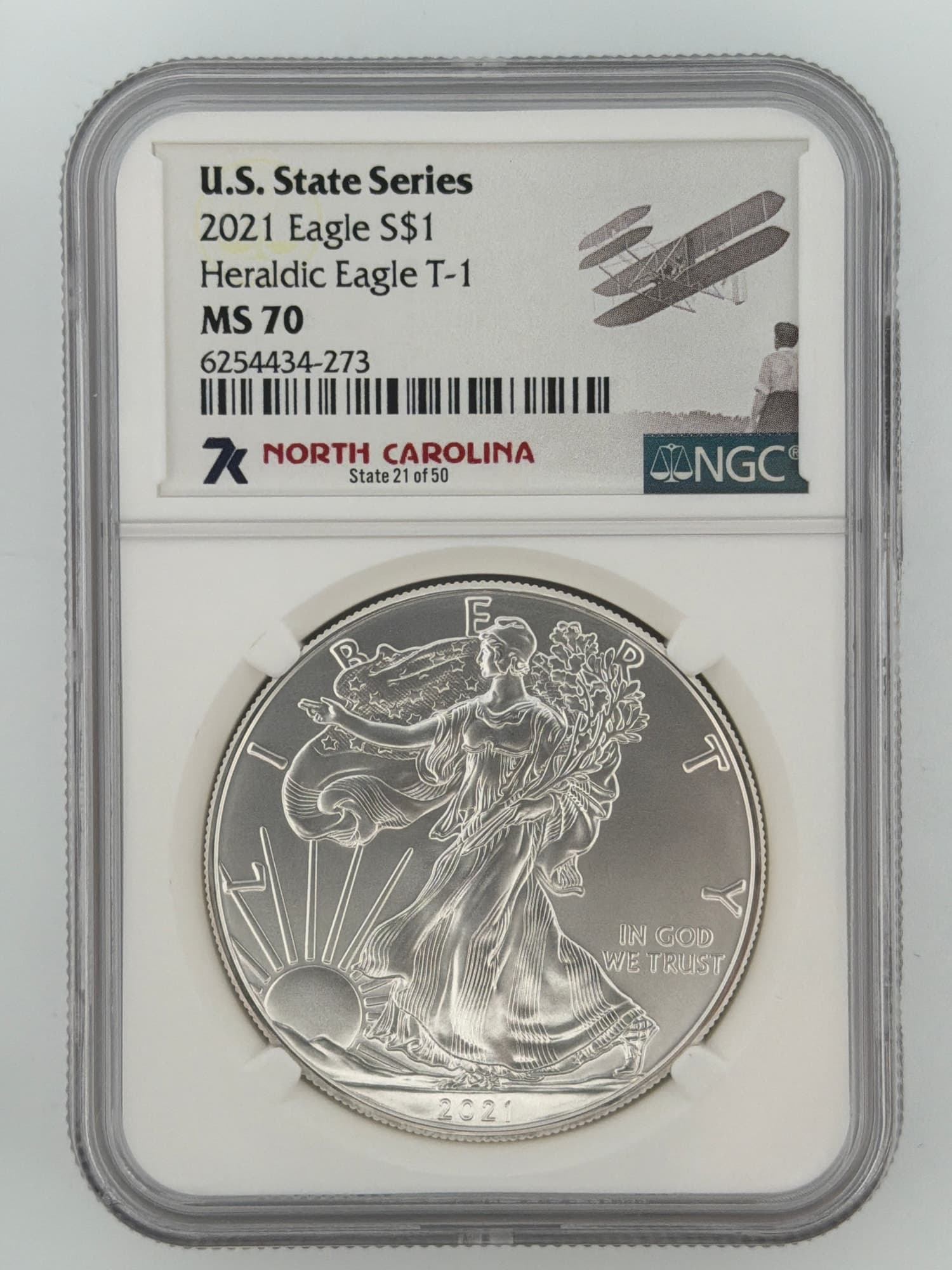 2021 American Silver Eagle Heraldic Eagle T-1 $1 NGC MS70 North Carolina State 21 of 50 - Graded Silver American Eagles from Lone Star Coins
