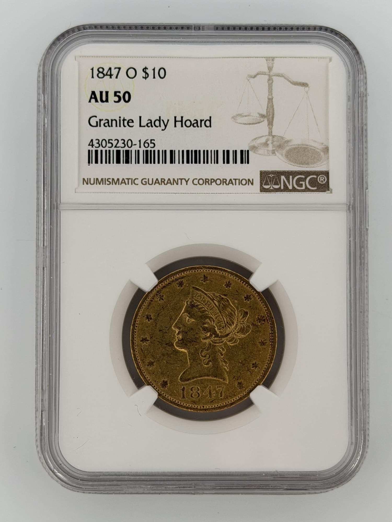 1847-O Liberty Head Eagle $10 Gold (Granite Lady Hoard) NGC AU50 - $10 Liberty Eagles from Lone Star Coins