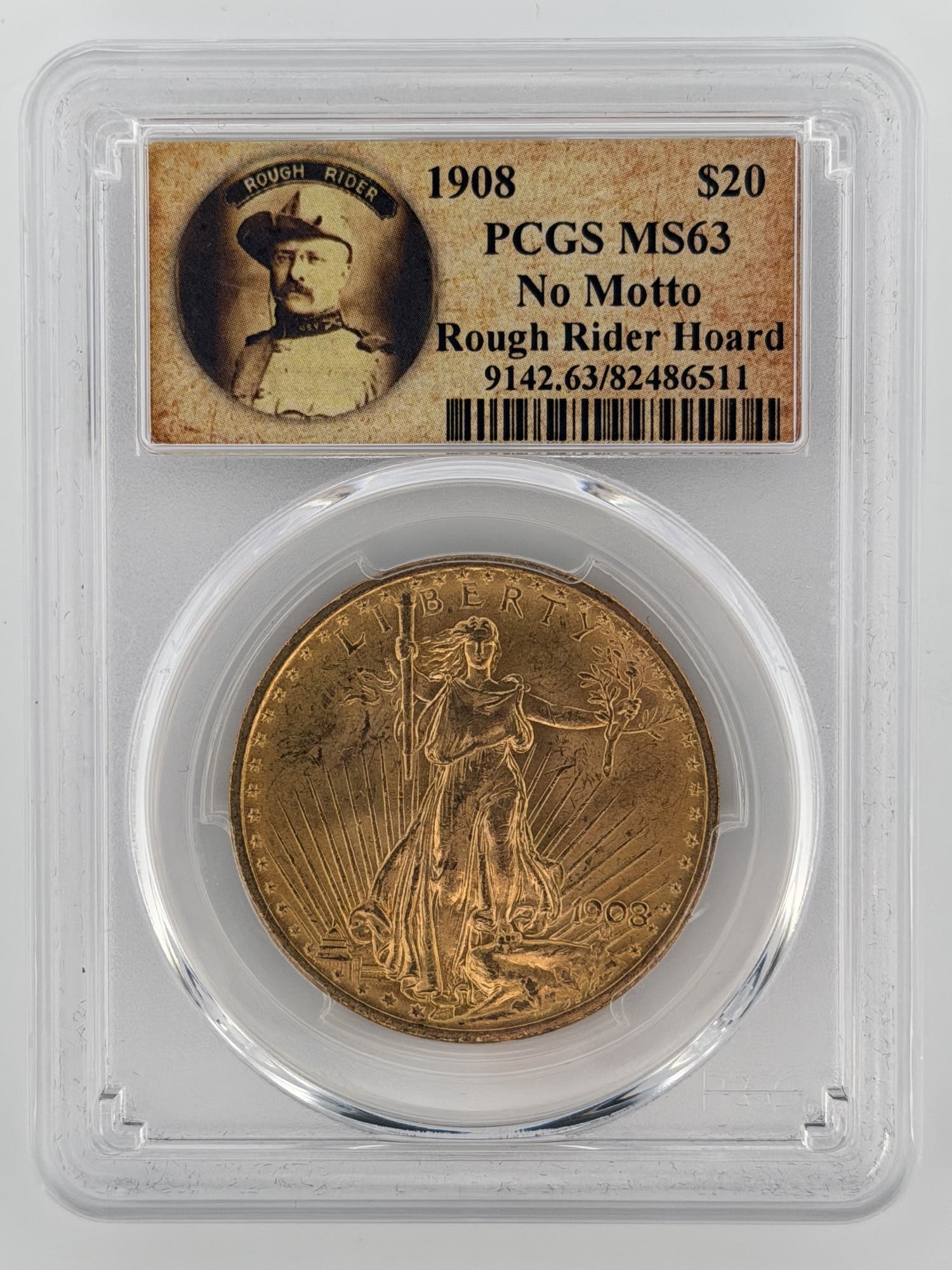1908-P $20 No Motto Gold Double Eagle (Rough Rider Hoard) PCGS MS63 - $20 Saint-Gaudens Double Eagles from Lone Star Coins