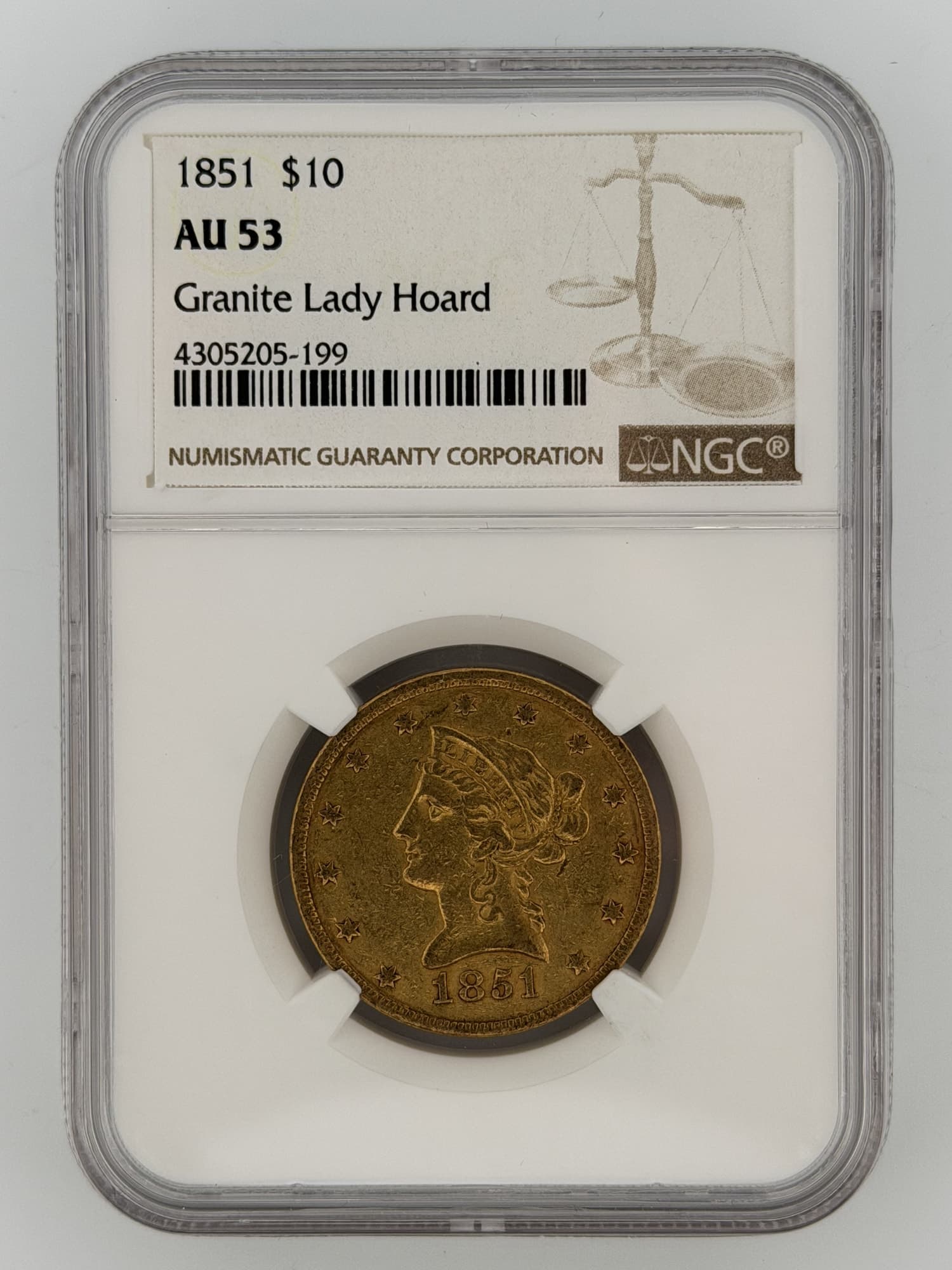 1851 Liberty Head Eagle $10 Gold (Granite Lady Hoard) NGC AU53 - $10 Liberty Eagles from Lone Star Coins