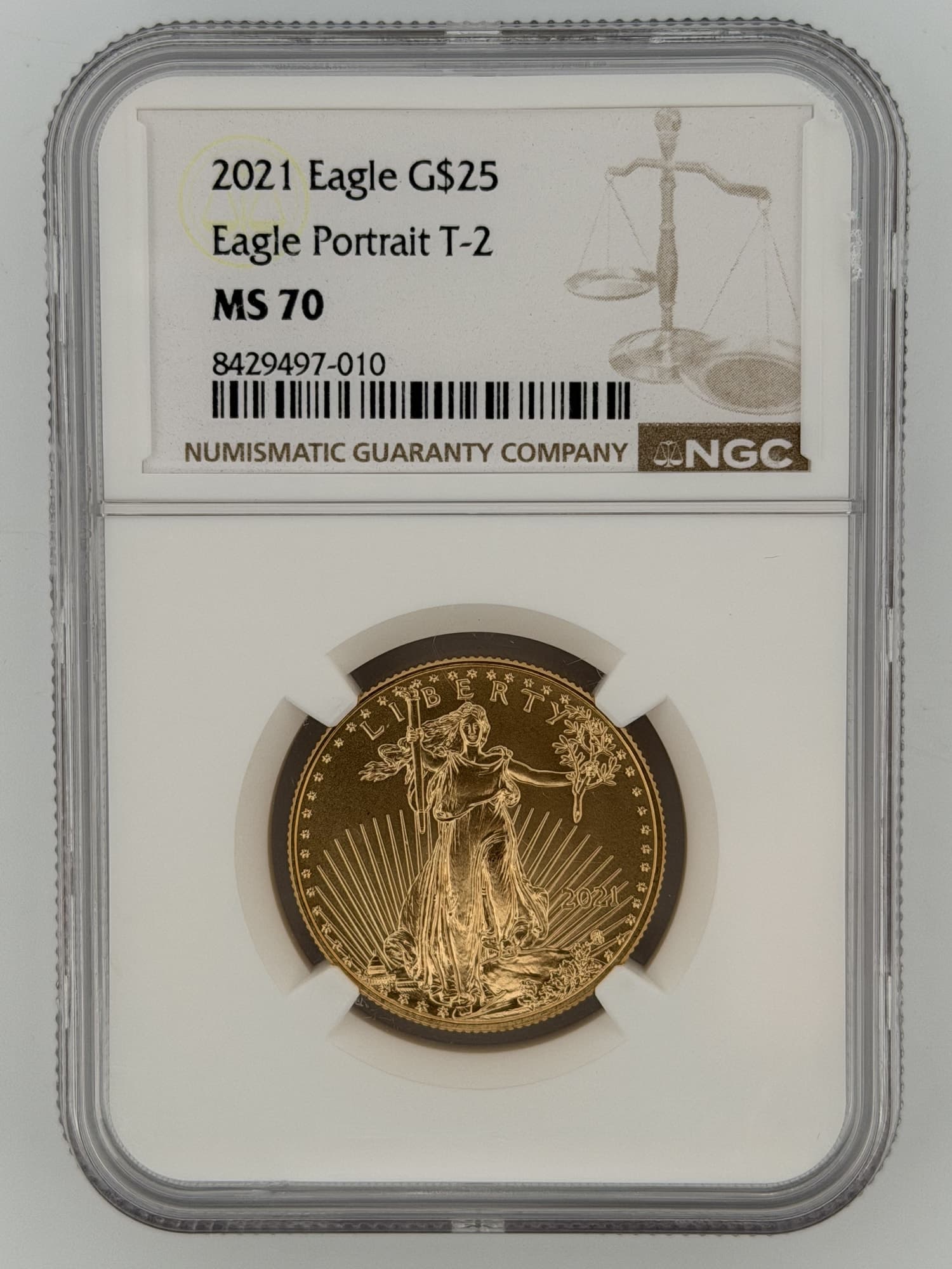 2021 American Gold Eagle $25 Type 2 NGC MS70 slab obverse showing Liberty walking design and NGC label
