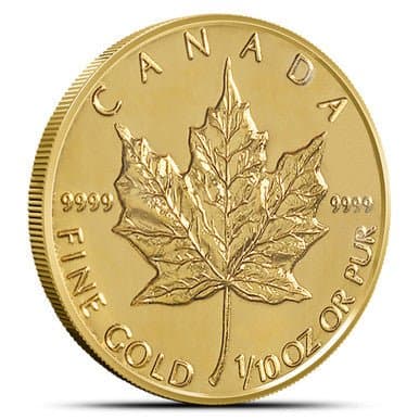 Gold Canadian Maple Leaf | 1/10 oz (Random Year) - Canadian Gold Coins from Lone Star Coins
