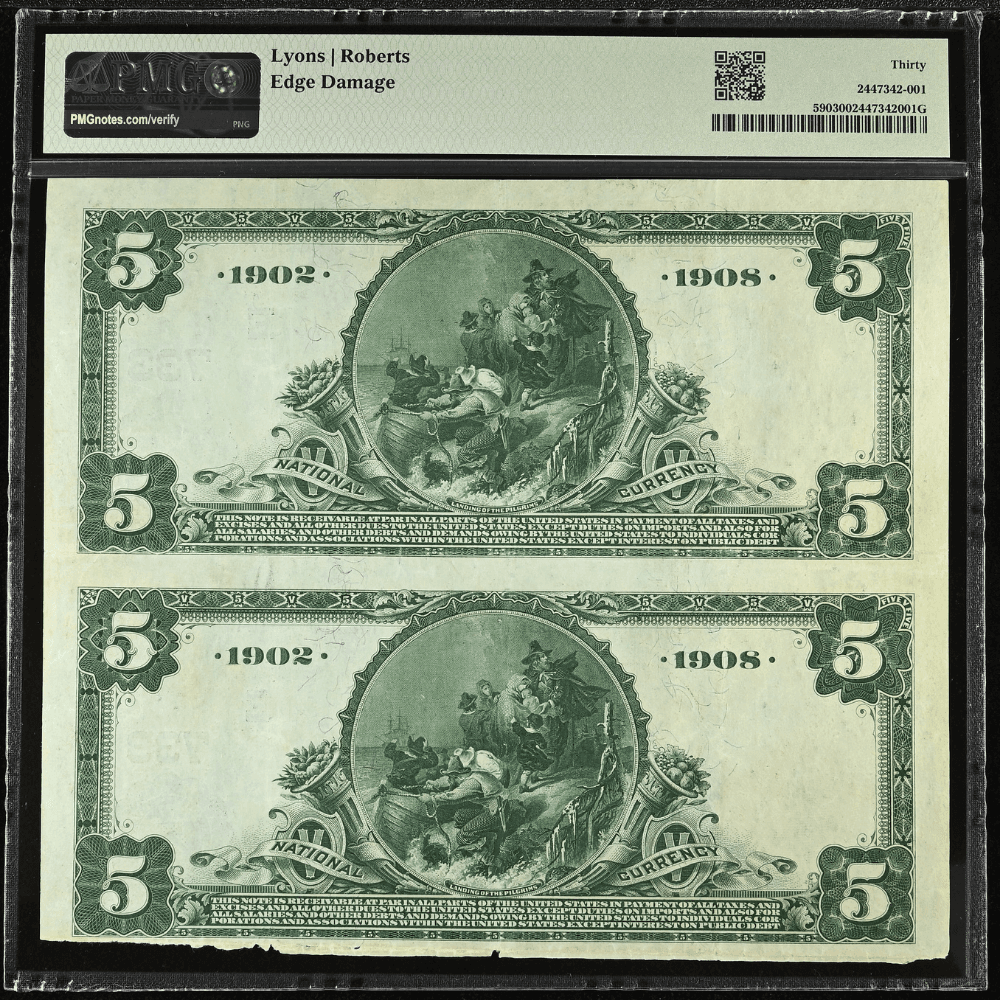 National Bank of Commerce New York, $5 1902 Date Back Uncut PMG VF 30 - Alternate view