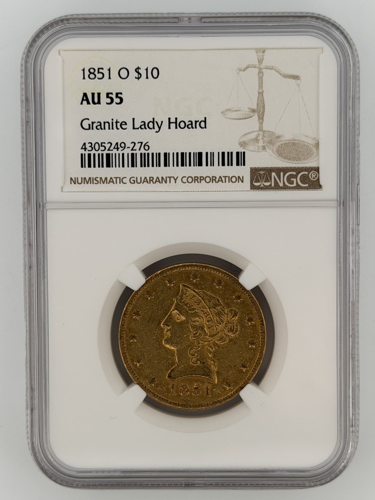1851-O Liberty Head Eagle $10 Gold (Granite Lady Hoard) NGC AU55 - $10 Liberty Eagles from Lone Star Coins
