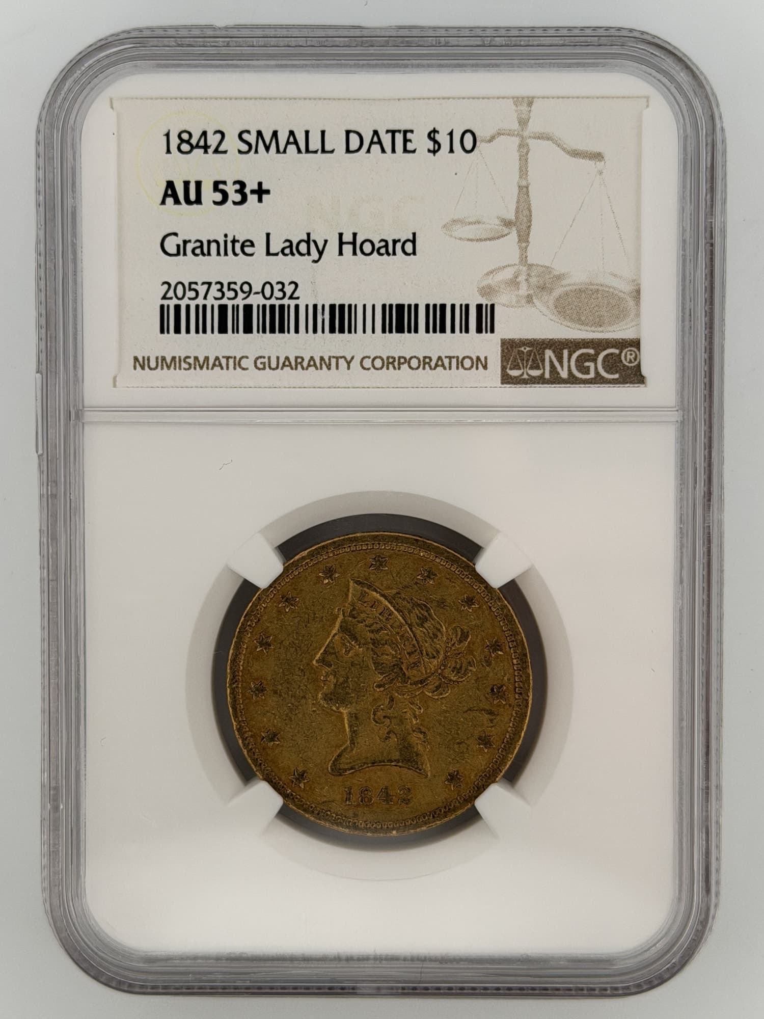 1842 Liberty Head Eagle (Small Date) $10 Gold (Granite Lady Hoard) NGC AU53+ - $10 Liberty Eagles from Lone Star Coins