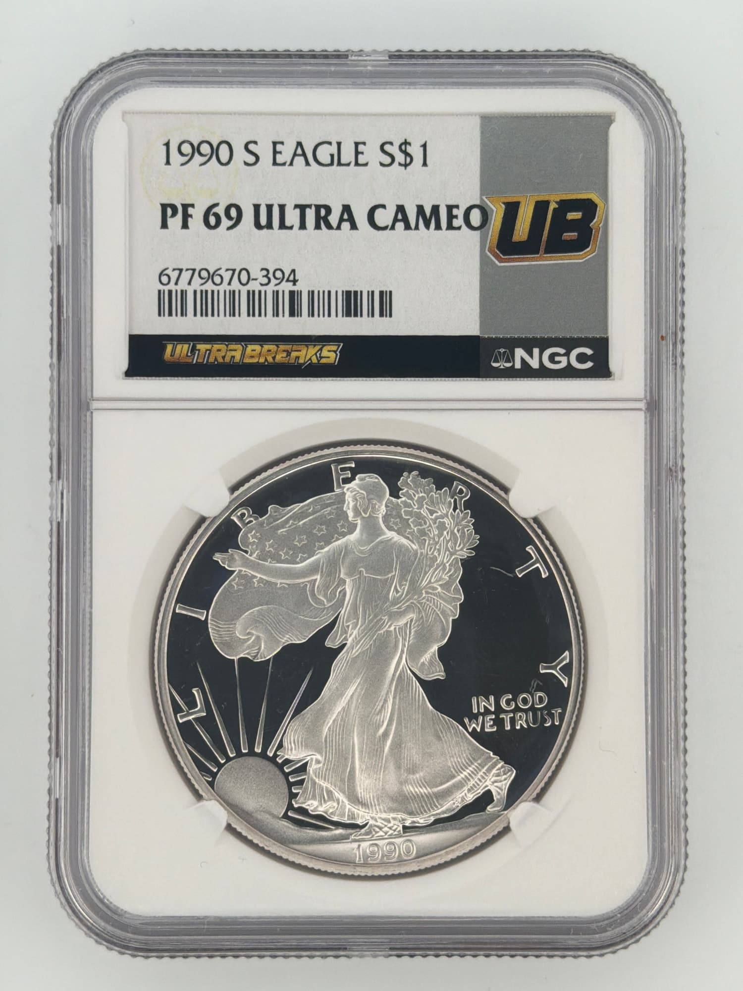 1990-S American Silver Eagle $1 NGC PF-69 Ultra Cameo (Ultra Breaks) - Graded Silver American Eagles from Lone Star Coins