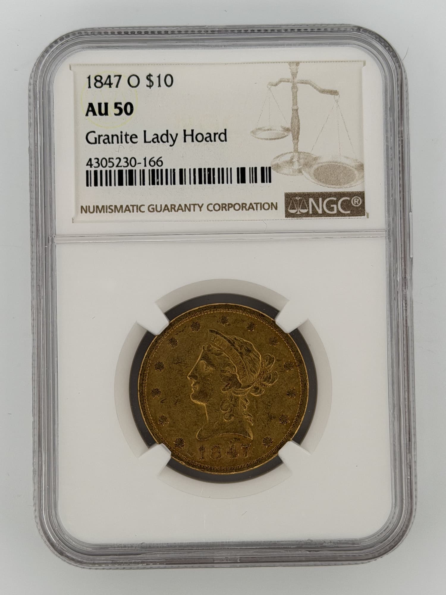1847-O Liberty Head Eagle $10 Gold (Granite Lady Hoard) NGC AU50 - $10 Liberty Eagles from Lone Star Coins