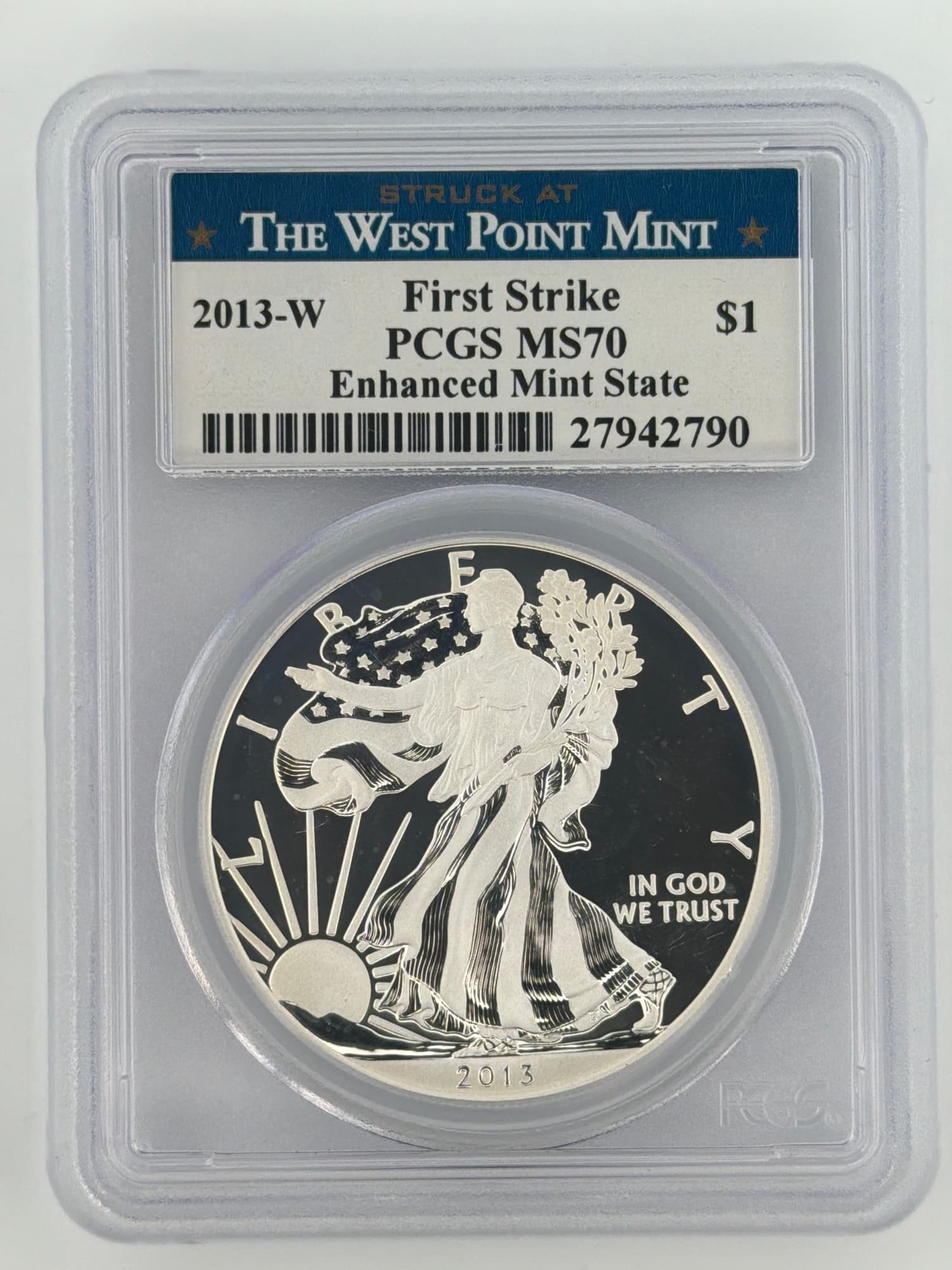 2013-W American Silver Eagle Enhanced MS $1 PCGS MS70 First Strike West Point - Graded Silver American Eagles from Lone Star Coins
