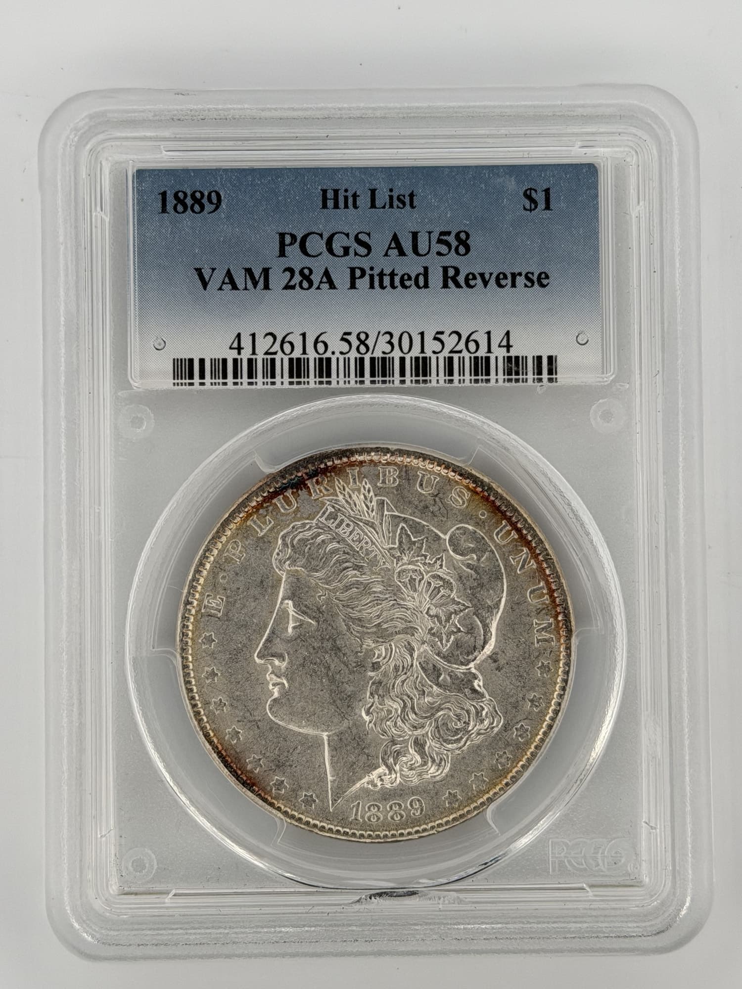 1889 Morgan Silver Dollar VAM-28A Pitted Reverse PCGS AU58 Hit List - Graded Morgan Silver Dollars from Lone Star Coins