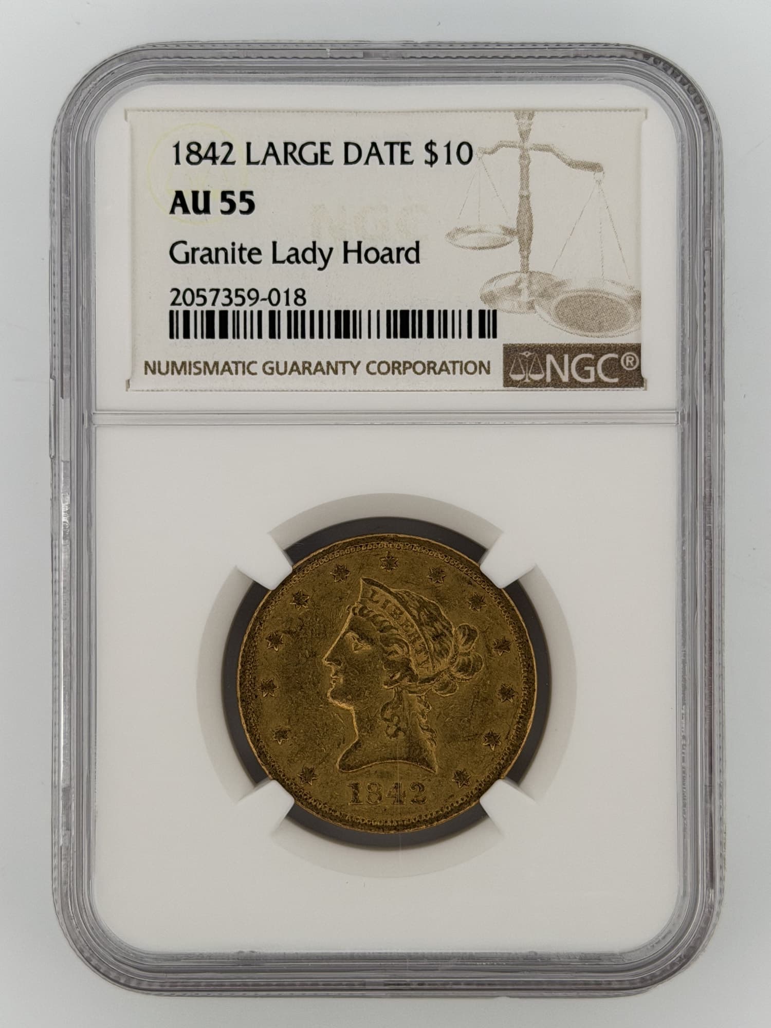 1842 Liberty Head Eagle (Large Date) $10 Gold (Granite Lady Hoard) NGC AU55 - $10 Liberty Eagles from Lone Star Coins