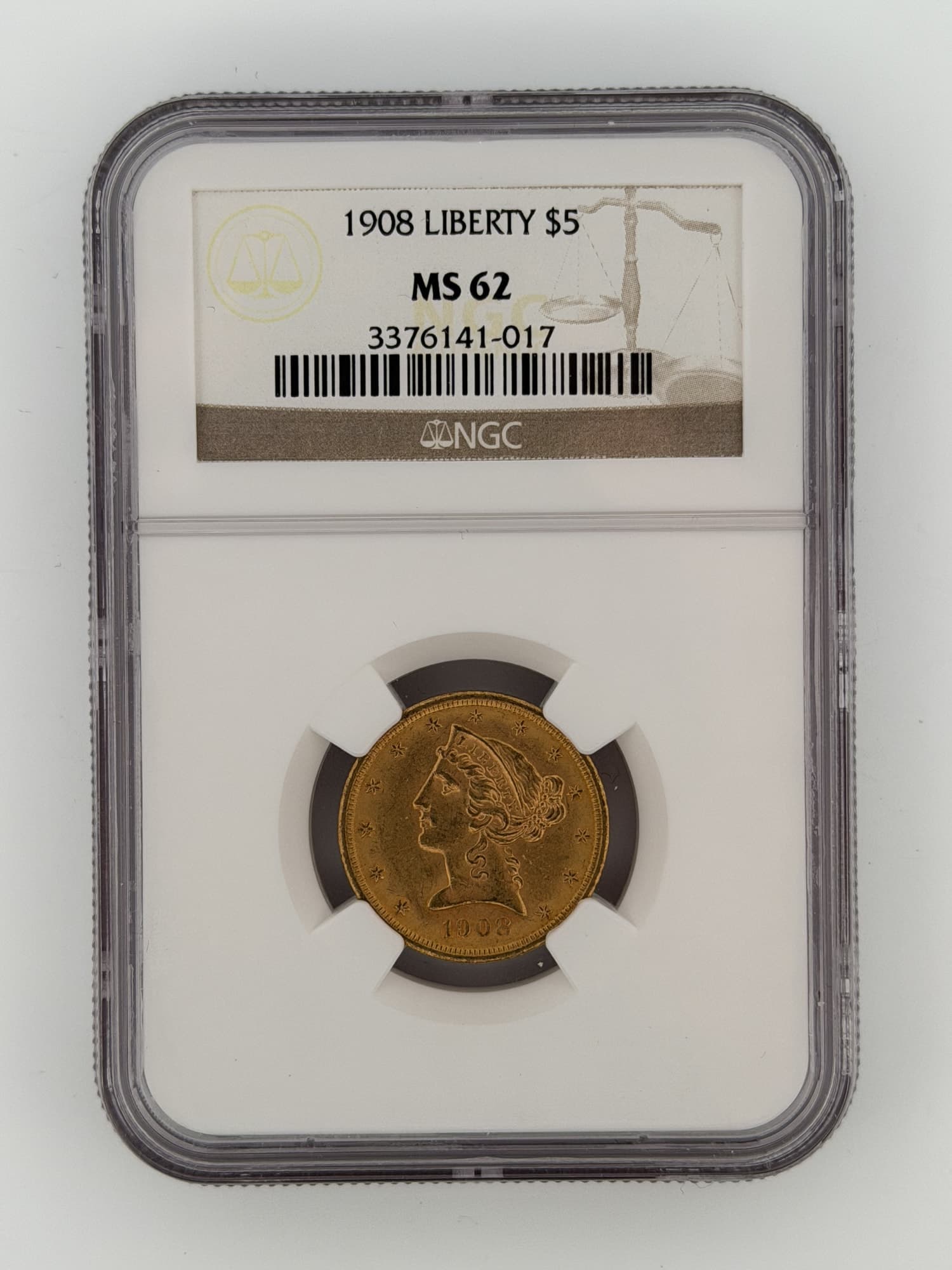 1908 Liberty Head Half Eagle $5 Gold NGC MS62 - $5 Liberty Half Eagles from Lone Star Coins