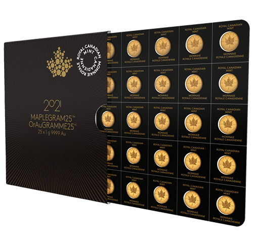 2021 25x 1 gram Gold Maple Leafs Maplegram25™ | In Assay Sleeve