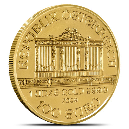 1 oz Austrian Gold Philharmonic – Obverse with Great Organ of Vienna Musikverein
